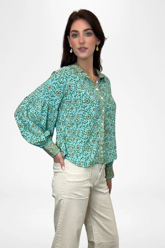 Sophia Shirt Blue Floral By Pixi CarnivalVelvet Shirts