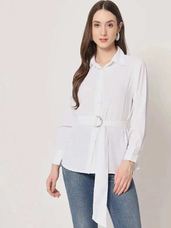 White Shirt with Belt DetailCotton Shirts