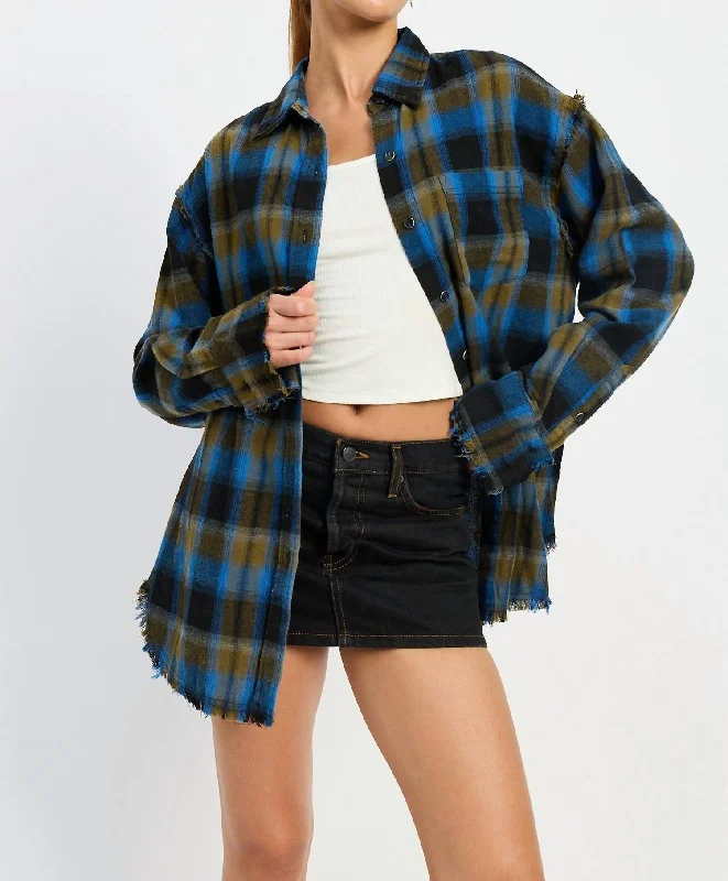 Acid Wash Flannel Shirt In Blue MultiLayered Shirts