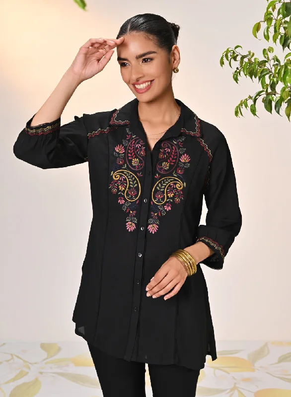 Gul Black Embroidered Crepe Shirt for WomenBamboo Shirts