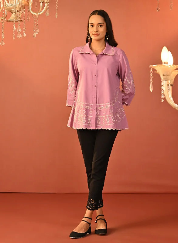 Rubab Pink Embroidered Cotton Shirt for WomenStatement Shirts