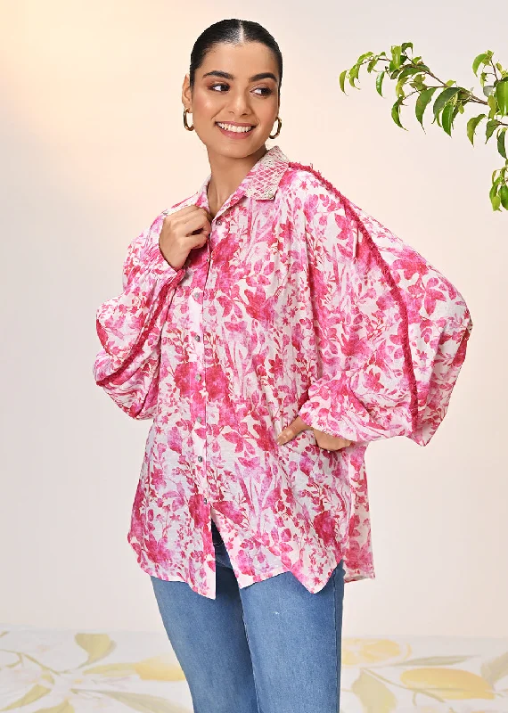 Noora Rouge Pink Printed Cotton Shirt for WomenThermal Shirts