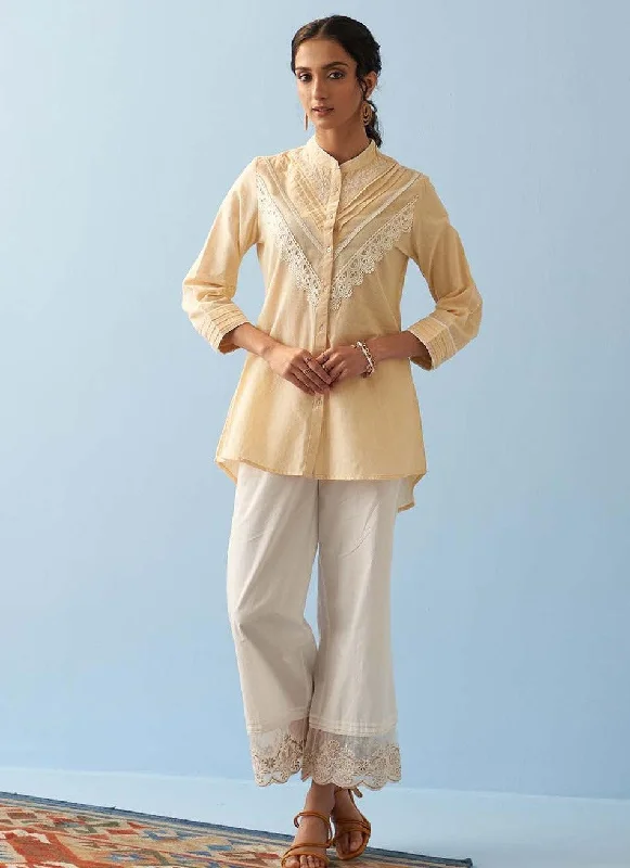 Yellow Embroidered Shirt with Lace DetailingRuffled Shirts