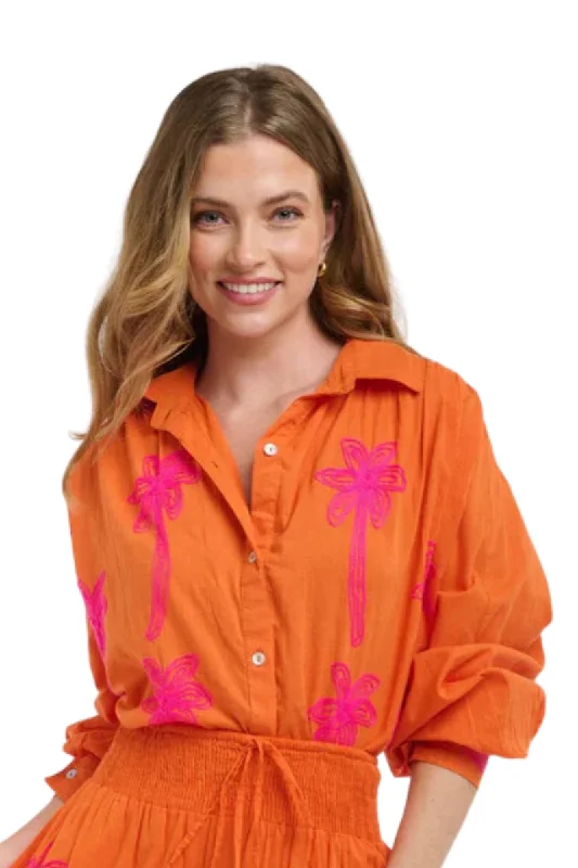 Orange & Pink Embroidered Shirt By Italian StarBamboo Shirts