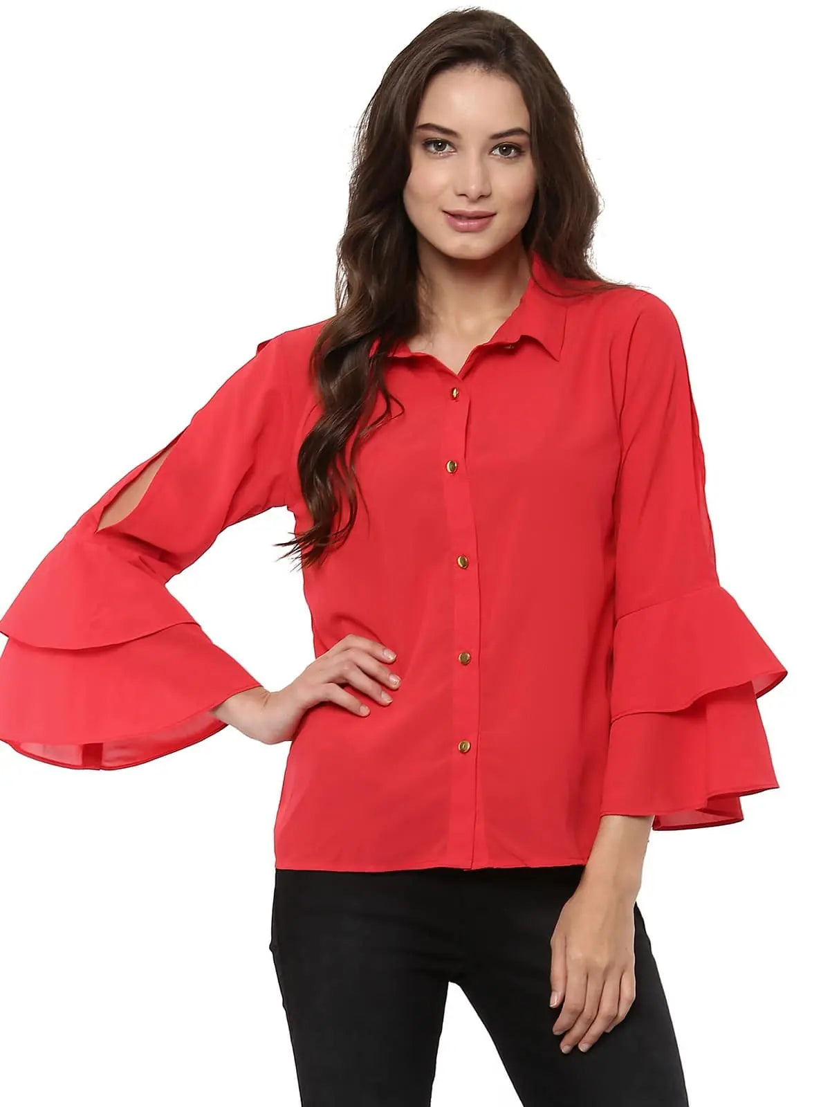 Pannkh Women's Loose Shirt With Bell Sleeves-LAT5105-XSCompression Shirts