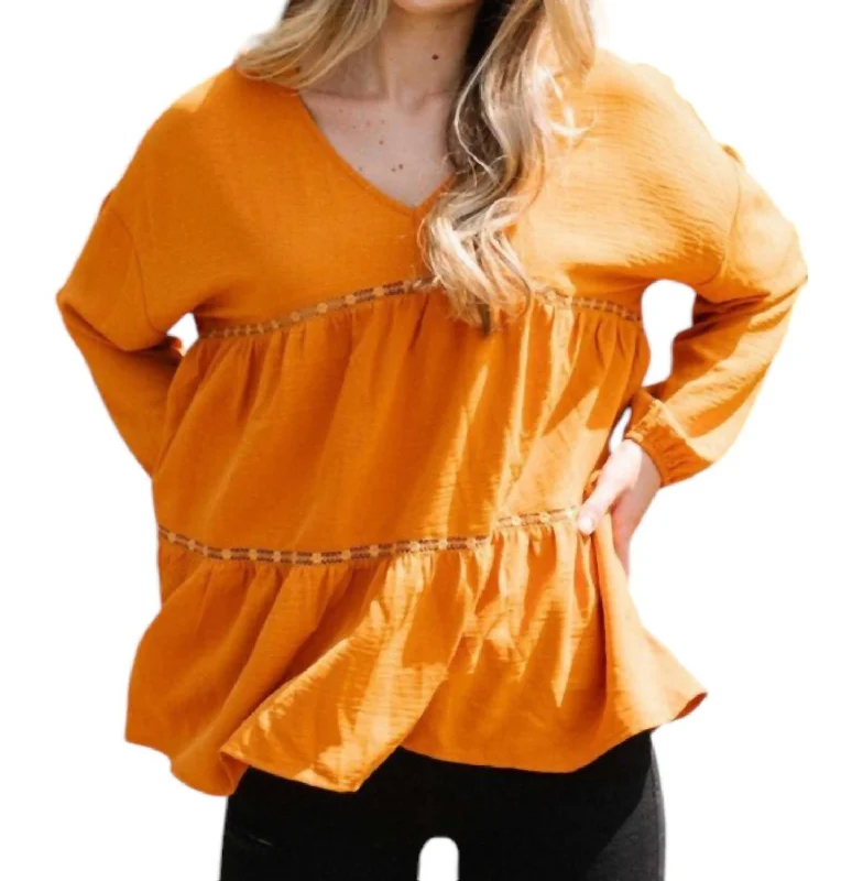 Pumpkin Spice Blouse In OrangeRuffled Shirts