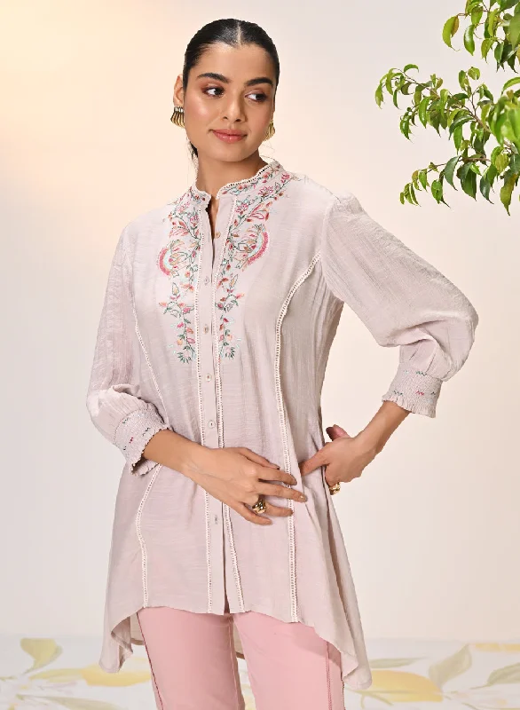 Maha Misty Rose Embroidered Crinkled Crepe Shirt for WomenPerformance Shirts