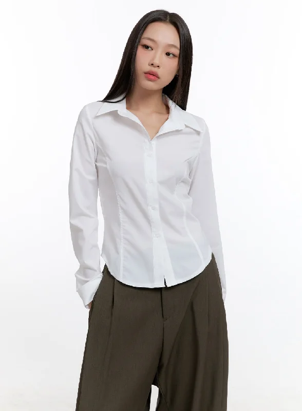 Slim Fit Collared Blouse CN420Sheer Shirts