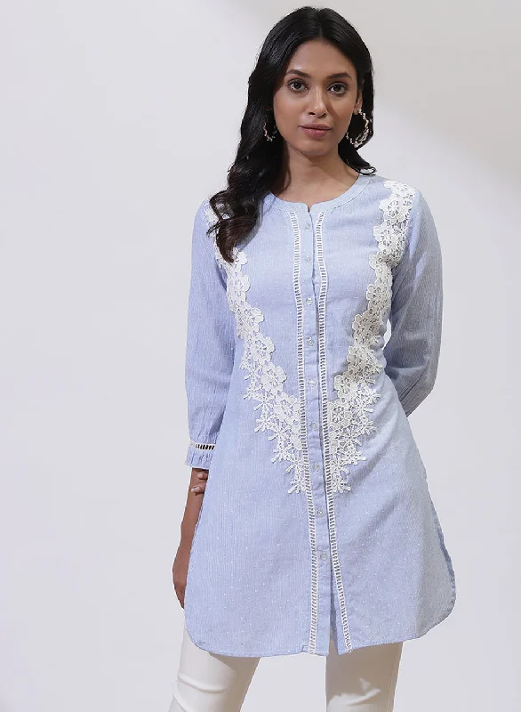 Sky Blue Embroidered Nargis Shirt with Lace DetailsGraphic Shirts