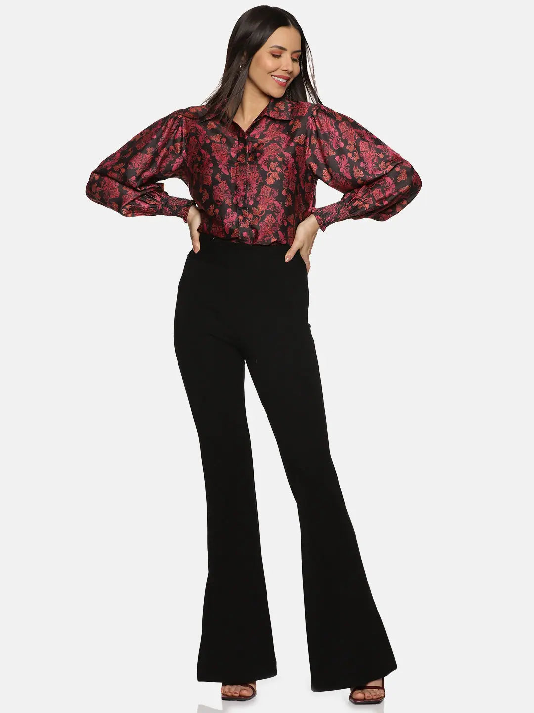 Paisley Print Black Satin ShirtStudded Shirts