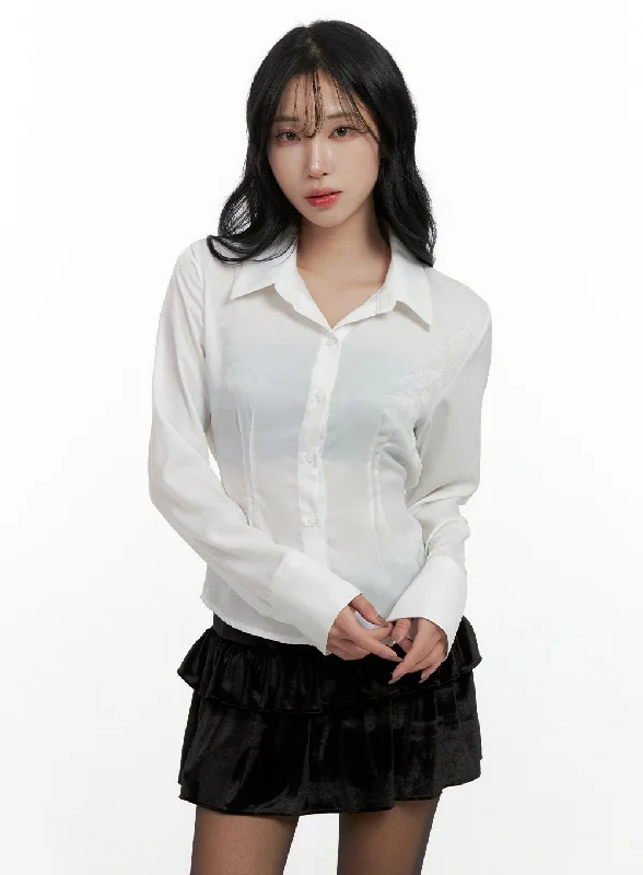 Elegant Pintuck Collared Blouse CN407Plush Shirts