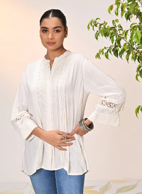 Kahkashan Ivory Embroidered Shirt for WomenSports Team Shirts