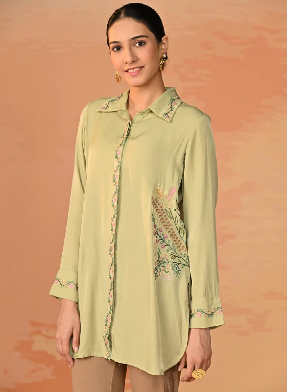 Nausheen Apple Green Embroidered Viscose Shirt for WomenArtist Shirts