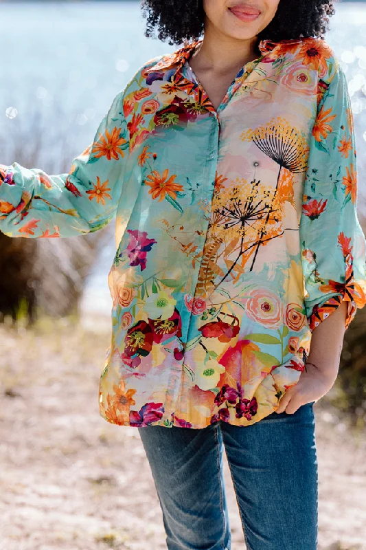 Multi Colour Turquoise Desert Bloom Shirt By CiennaCashmere Shirts