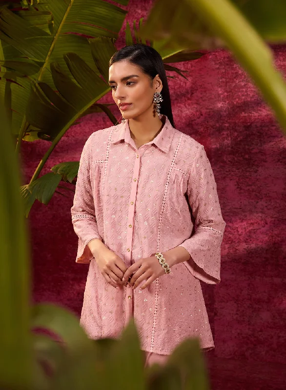 Jhalak Light Pink Embroidered Georgette Shirt for WomenAthletic Shirts