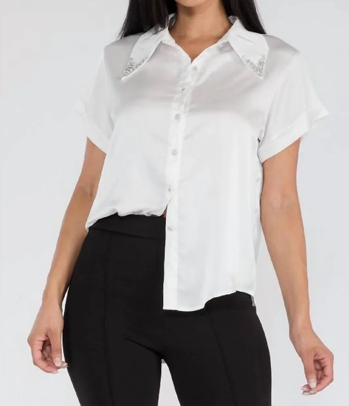 Rhinestones Collar Shirt In WhitePolka Dot Shirts