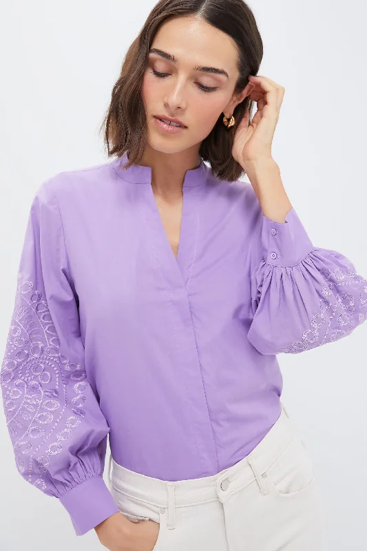 Lavender Embroidered Wisteria BlouseCashmere Shirts