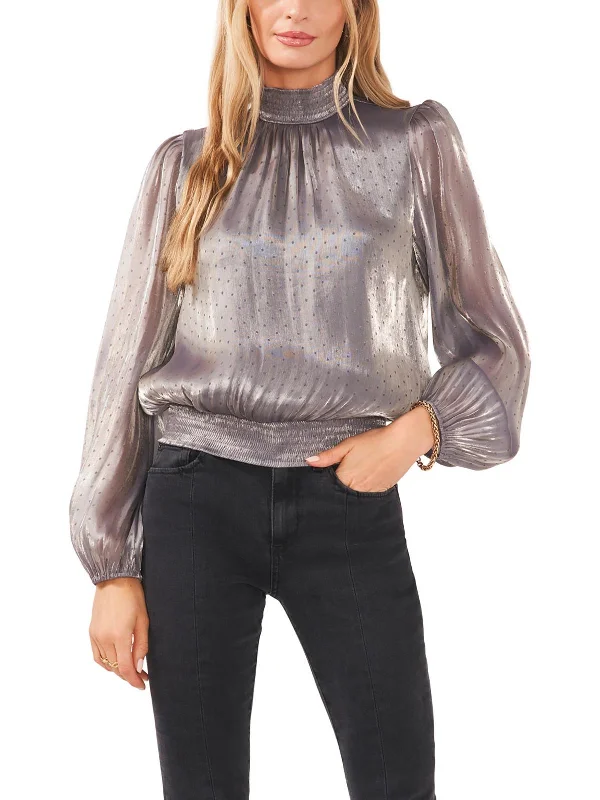 Womens Metallic Mock Neck BlouseHemp Shirts