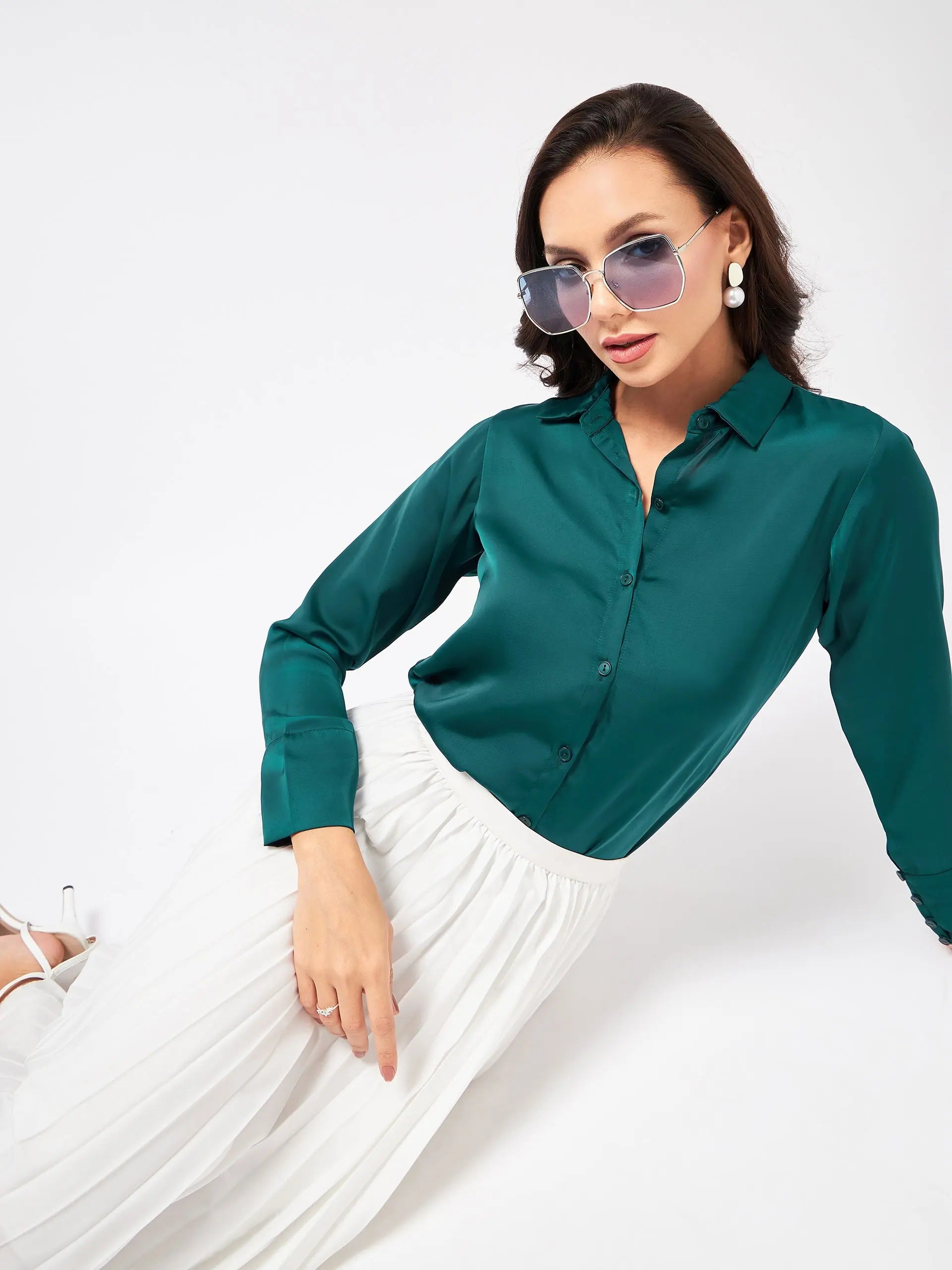 Solid Satin Elegant Shirt TopHooded Shirts