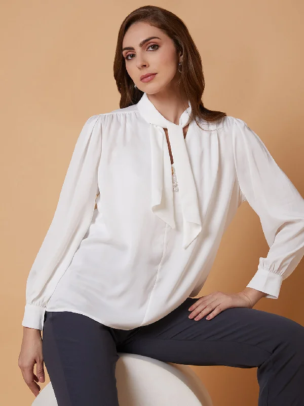 Women Solid White Shirt Style Top-1987-WhiteDenim Shirts