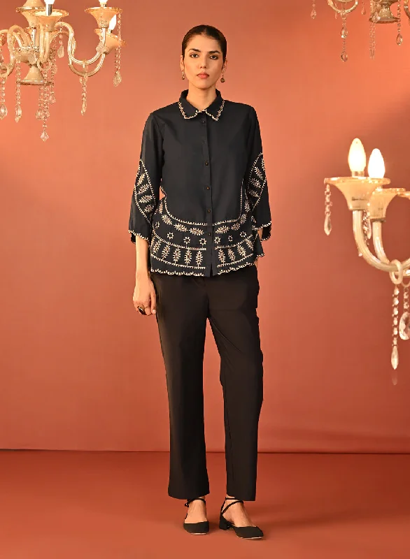 Rubab Navy Blue Embroidered Cotton Shirt for WomenPunk Shirts