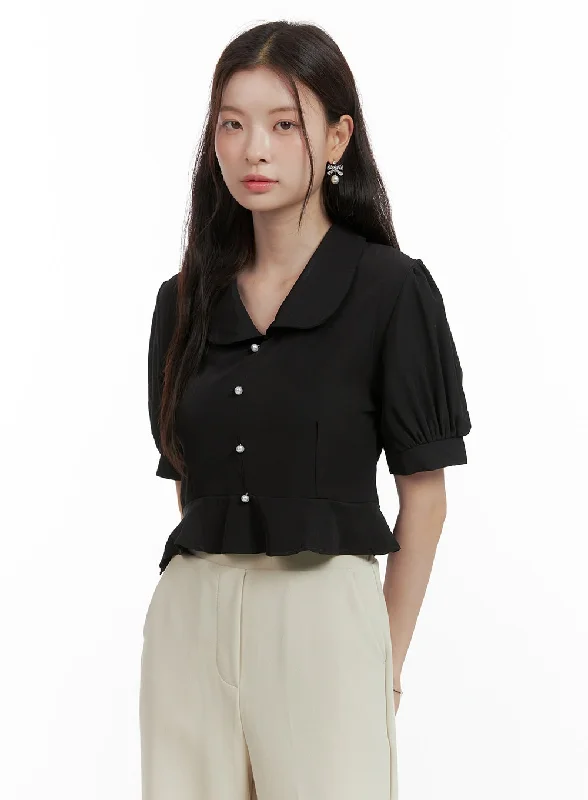 Pearl Frill Collared Blouse OL416Rainproof Shirts