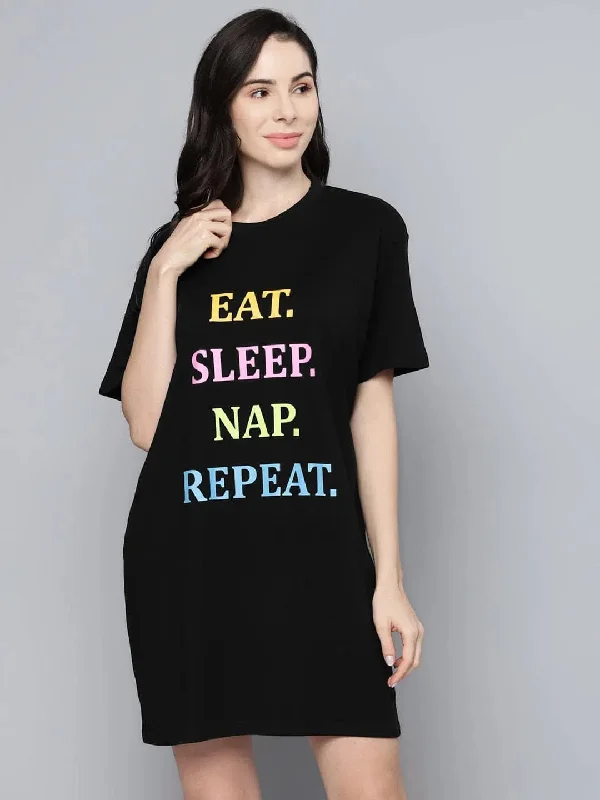 Black Eat-Sleep-Nap-Repeat SleepshirtAthletic Shirts