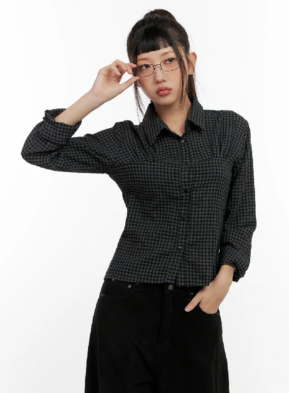 Gingham Collar Buttoned Shirt CN405Work Shirts