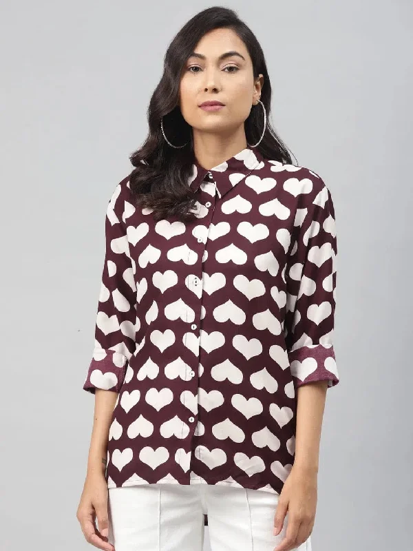 Maroon Heart Print ShirtSleep Shirts