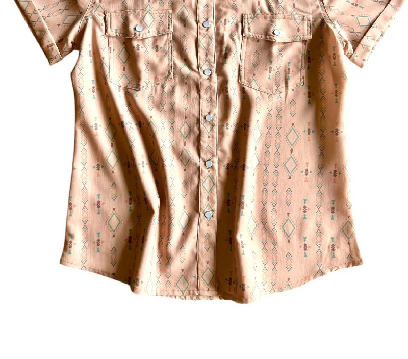 Women's Las Cruces Pearl Snap Shirt In TanGraphic Shirts