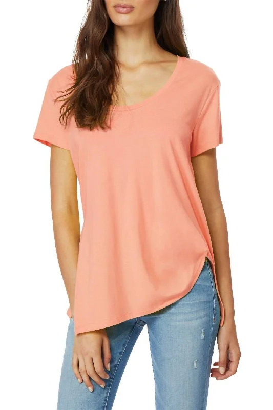 Tencel Cotton Asymmetrical Hem Tuck Shirt In OrangeTunic Shirts