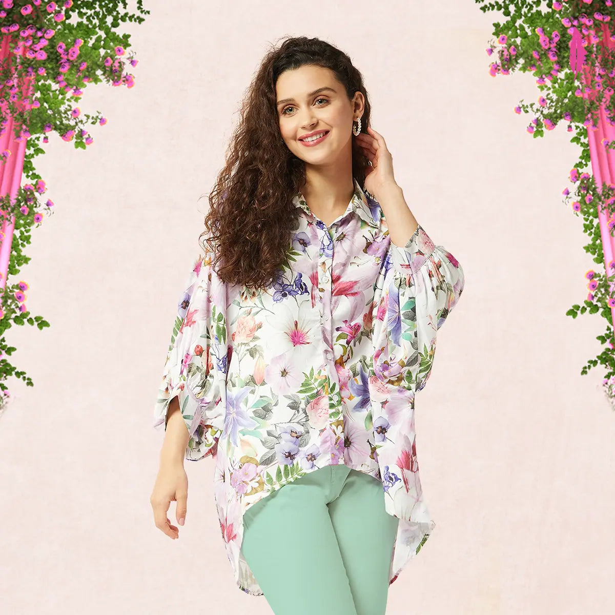 Loose Fit Floral Printed Shirt TopPocket Shirts