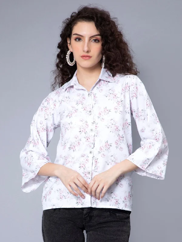 White BSY Crepe Fabric Animal Print ShirtLuxury Shirts