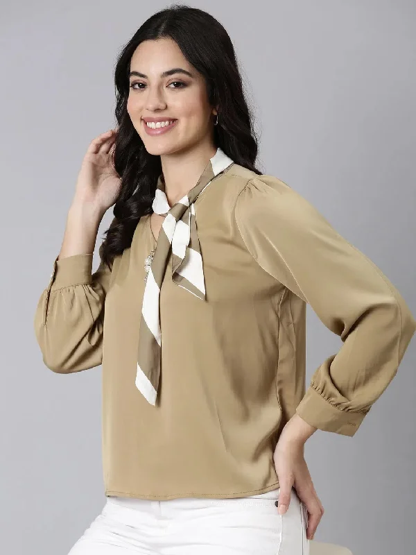 Women Solid Shirt Style Khaki Top-8019-KhakiTravel Shirts