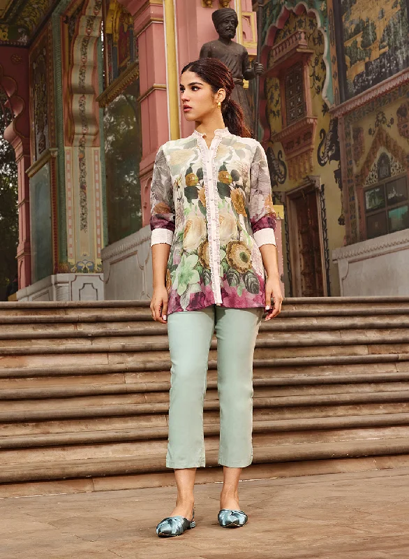 Ayeza Green Printed Crepe Shirt for WomenCasual Shirts