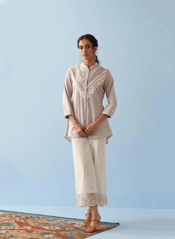 Lavender Embroidered Shirt with Lace DetailingLayered Shirts