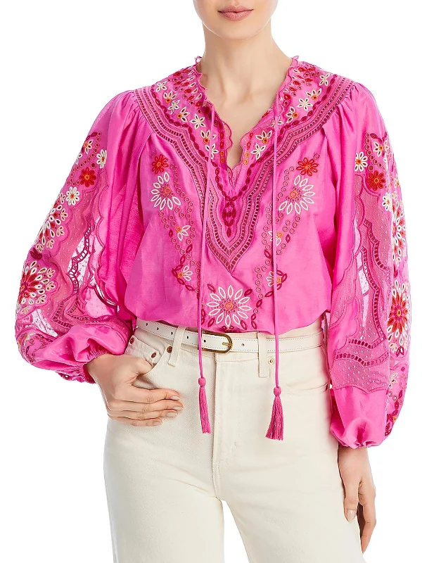 Womens Silk Blend Embroidered BlouseRecycled Fabric Shirts