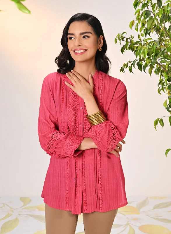 Kahkashan Watermelon Red Embroidered Shirt for WomenQuick-Dry Shirts