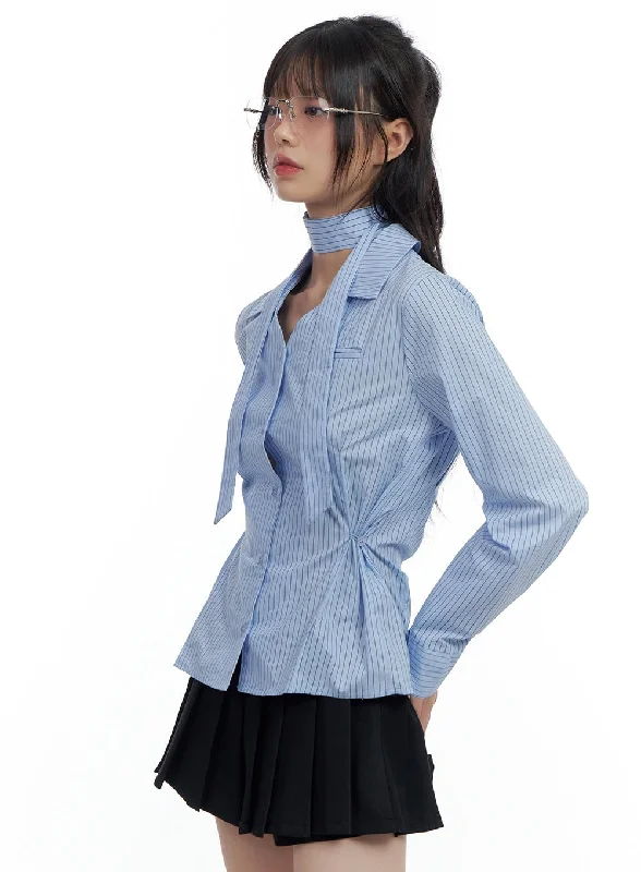 Sleek Buttoned Stripe Blouse CS420Fishing Shirts