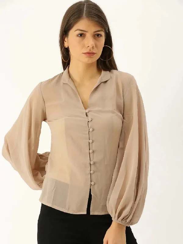 Extra Balloon sleeve Blouse in TaupeLogo Shirts