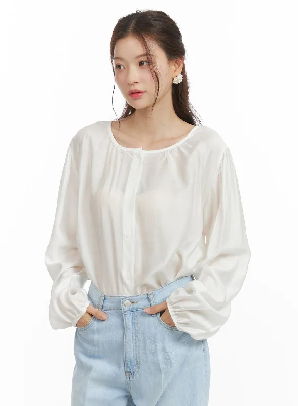 Sheer Shirred Button-Up Blouse OY417High-Fashion Shirts