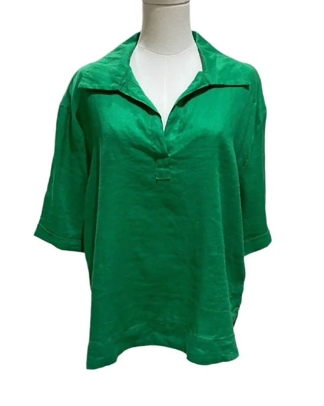 Women's Linen Lounge Summer Casual Blouse In GreenFringed Shirts