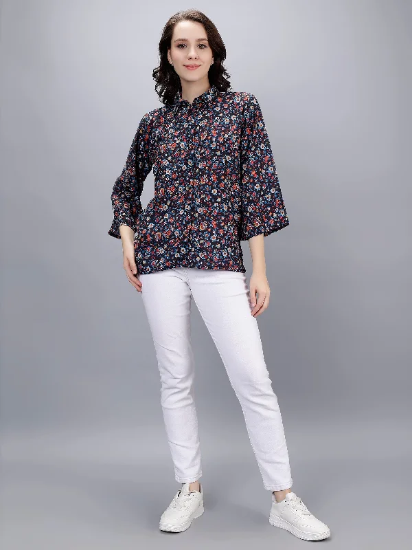 Multicolored Moss Georgette Floral Digital Printed ShirtFishing Shirts