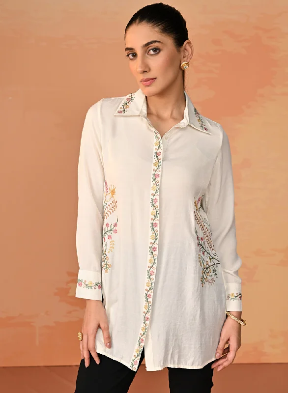 Nausheen Ivory Embroidered Viscose Shirt for WomenPocket Shirts