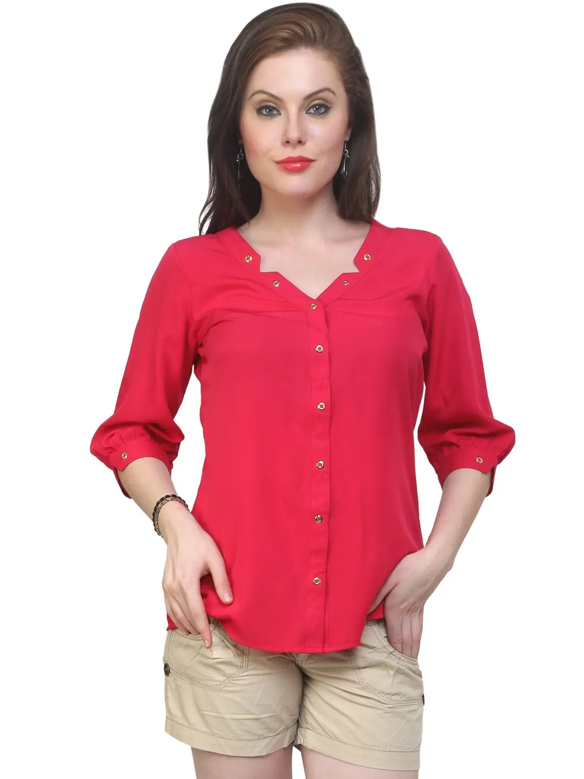 Pannkh Women's Pink Shirt Top With Detailed Notch DesignsWork Shirts