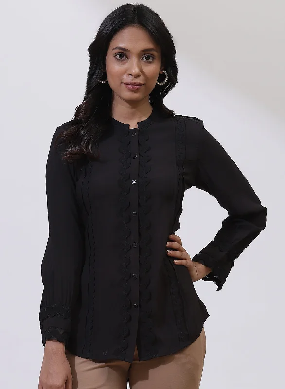 Black Phool Collection Shirt With Zigzag LacePeplum Shirts