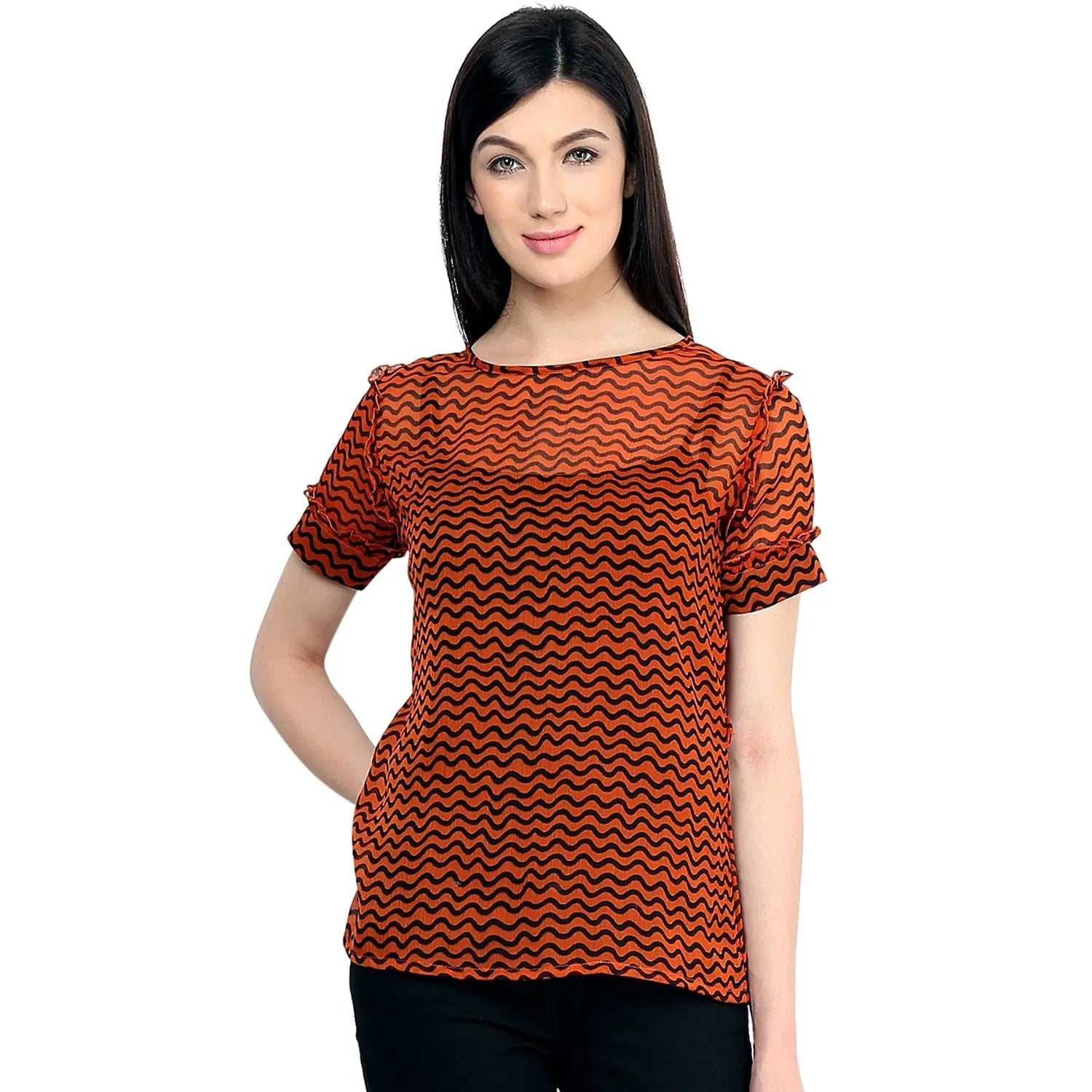 Pannkh Women's Orange Frill Shirt TopHiking Shirts