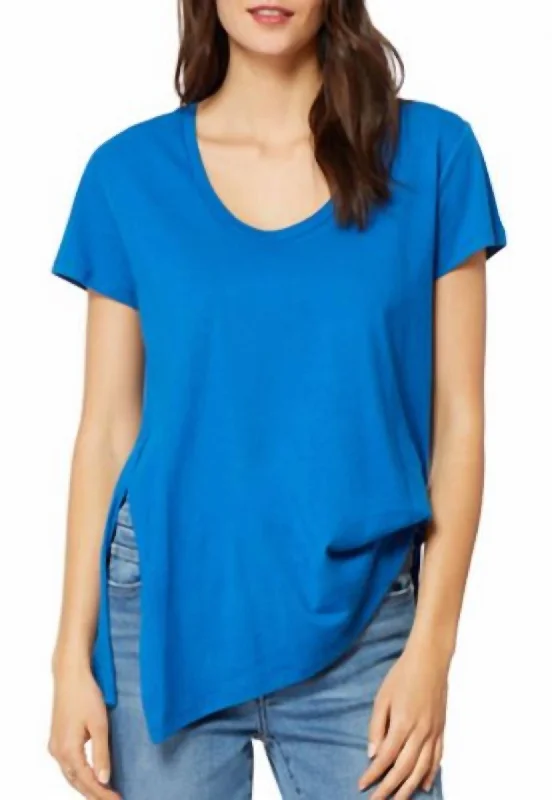 Tuck Asymmetrical Hem Cotton Tencel Shirt In BlueLace-Up Shirts