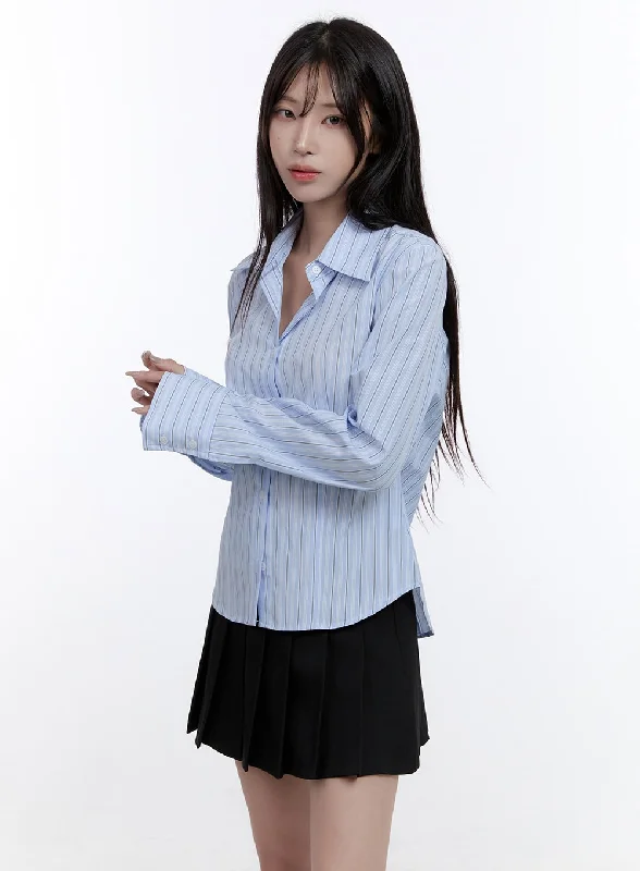 Stripe Button-Up Collared Shirt CO418Sleep Shirts