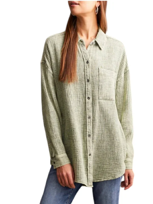 Waffle Button-Up Shirt In Clover LeafLeather-Paneled Shirts